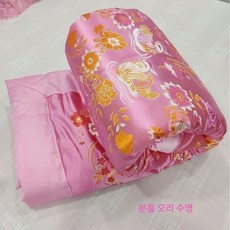 혼수비단이불 지퍼형 전통예단 원앙 용 봉황 모란꽃, 원앙 물놀이 라이트핑크+핑크