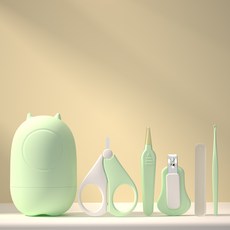 DFMEI 新款嬰兒指甲剪套裝新生兒寶寶指甲刀兒童指甲銼剪刀防夾肉指甲鉗, 1個, 【小羊圓筒款】嬰兒指甲剪套裝【綠色】:如圖