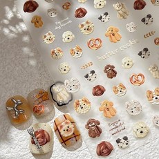 EZ PEACH 네일 스티커 동물 고양이 개 투명감 입체 극얇은 낙서 스타일 압화 귀여운 네일용 스티커 3D 투명 셀프 광고 헤시브 간단 네일 아트 패션 액세서리 장식 세련되고 인