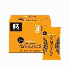 원더풀 피스타치오 껍질 없는 로스트 앤 솔티드 넛츠 70g 8봉지 개별 포장 간편 스낵 8종, 허니 로스티드, 2.25 온스 (8팩)