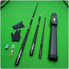 碳素臺球桿黑科技碳纖維桌球桿，斯諾克小大頭中式黑八9球桿入門撞球桿，專業檯球桿, 碳素銀黑單杆+杆桶（備註小頭中頭）, 1個