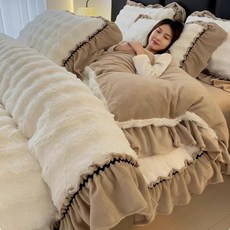 라빗퍼 Rabbit Fur 이불커버 세트 싱글 3점 세트 화이트 카키
