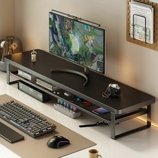 누버바 서랍형 2단 모니터 컴퓨터 받침대 100cm, 블랙
