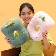 낮잠베개 꿀잠베개 캐릭터쿠션 낮잠쿠션 등쿠션 머리받침 쿠션 휴대용베개 여행용쿠션, 딸기