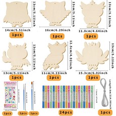 貓頭鷹風鈴DIY材料包 兒童手工木質繪畫風鈴 安親班美勞材料, 一組六片(不含顏料)