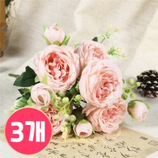 마벨인홈 로맨스 장미 조화 플라워 인테리어 꽃 장식 3P, 1개, 핑크