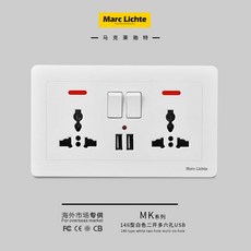 Marc Lichte多孔立式插排 通用二開多六孔雙USB開關多功能墻插臺灣插座麵闆, 1個, 白色二開多六孔雙USB