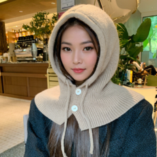 디아쿠아 얼굴소멸 두툼하고 포근한 스트라이프 넥워머 바라클라바, 1개, 베이지