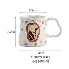 몽환 꽃밭 핸들 자취 대용량 세라믹 b2 선물 머그컵 주방용품, A. 커스터드 싱글컵