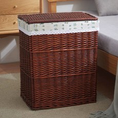 빨래 바구니 뚜껑 빨래통 사각 바스켓 세탁바구니, L. 갈색 바구니  녹색 꽃무늬 안감, A. 엠, 1개