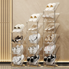 바이리모 좁은 현관 공간활용 신발 정리대 깔끔한 투명 아크릴 틈새 수납 다용도 정리 선반, 2개입, 4단