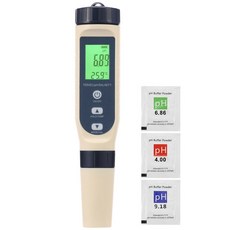 디지털 잔류 염소 측정기 다기능 수질 5 IN PH TDS EC 염도 온도계 수영장 물, White, 1개