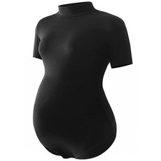 YONABTF 여성용 임산부 셔츠 반소매 베이직 탑 바디수트 모크넥 바디콘 티셔츠 사진 촬영용 블랙. S 186136, YONABTF 여성용 임산부 셔츠 반소매 베이직 탑 바