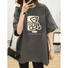 여성용 오버핏 프린트 티셔츠 꾸안꾸 데일리룩 반팔티