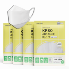 국산 세이프크린 KF80 대형 여름용 귀안아픈 숨쉬기편한 일회용 황사 미세먼지 마스크, 화이트(100장), 4세트, 25개입 화이트(100장), 4세트, 25개입