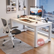 【椿嶼】辦公桌書桌家用臥室臺式電腦桌電競小課桌子學生學習寫字加固白色, 【加固橫桿】白架+淺胡桃,80*40*75CM