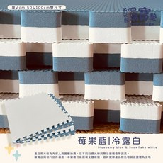 本富地墊 臺灣製 高規瑞寶墊 100x100 大巧拼 莓果藍 冷露白 SGS檢驗合格 雙大小可互拚 防撞墊 寶寶地墊, 2cm厚 雙色雙面款【莓果藍+冷露白】,50x50cm【4片1組】補貨中