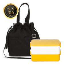온다온 스텐 316 도시락통 직장인 전자레인지 런치박스 보온보냉백 세트, 1세트, 옐로+블랙