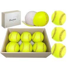 HANKLENSS 스포츠 연습 소프트볼 6팩 - 30.5cm12인치 공식 사이즈 및 무게 슬로우피치 소프트볼 표시되지 않은 가죽 커버 트레이닝 볼 경기용 연습용 훈련용, 소프트볼 6팩 450266