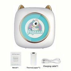 열전사 미니 프린터 휴대용 잉크리스 스티커 메이커 프리 포켓 사진 라벨 메모 태그 블루투스, wihte