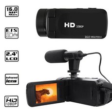 핀마이크 유튜브 블로거용 전문 카메라 HD 1080P 디지털 비디오 캠코더 마이크 포함 1 천 6 백만, WHITE, 1개