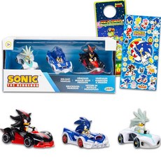 Sonic The Hedgehog Racing Toys 세트 - 섀도우 실버 플러스 스티커가 특징인 15.2cm(6인치) 레이싱 풀 백 액션 차량이 있는 자동차 번들 3개 |
