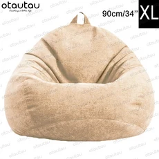 OTAUTAU 콩 가방 의자 박제 거대한 콩 주머니 소파 침대 두꺼운 리넨 몰려 들고 Pouf 오토만 좌석 퍼프 라운지 가구, [11] XL-beige