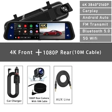 UHD 4K 3840*2160P 자동차 Dvr Carplay 안드로이드 자동 GPS 5G WIFI AUX 대시 캠 스트림 백미러 Dashcam