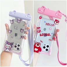 雙扣氣囊手機防水袋觸屏靈敏外賣溫泉手機殻遊泳漂流防水殻通用型 K8U3, 小魔女+草莓熊【2個裝/觸屏靈敏】, 1個