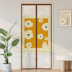 卡通花朵上下網紗防蚊紗簾 磁吸門簾 自粘自吸魔術貼免打孔門簾, 純網無圖款-白色,寬70*高200cm(兩片式）