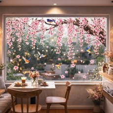 디망 벚꽃 창문 유리 시트지 접착형 투명 방수 무광 윈도우 스티커, 라지 100x70