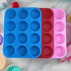 跨境硅膠12連24連烘焙模具套裝，廚房DIY布丁蛋撻圓形馬芬杯慕斯蛋糕模具, 1個, 12連馬芬盃蛋糕模,紅色