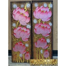 泰國壁畫 泰國佛桌 泰國油畫 泰式壁畫 泰國掛畫 象神油畫 金箔油畫 大壁畫 泰國象神 四面佛, 粉紅蓮花長型壁畫兩件組