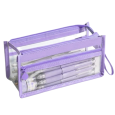 클리어 필통 파우치 투명 방수 3단레이어 대용량, 1개, 바이올렛