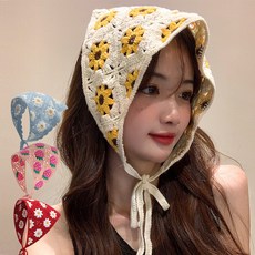 여성 뜨개 삼각 두건 보닛 손뜨개 니트 헤어 커치프