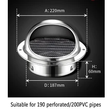 스테인레스 스틸 벽 천장 에어 벤트 덕트 환기 배기 그릴 커버 배출구 난방 냉각 방수 캡, 15 304 steel 190mm