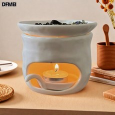 DFMEI 陶瓷烤茶爐 擴香爐 香薰爐 煮茶器 烘烤爐 白色分體四件套(瓦片+爐+勺子+10個蠟燭) 如圖, 1個