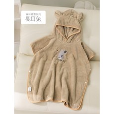 兒童動物造型連帽浴巾/浴袍 - 珊瑚絨吸水斗篷浴巾, 1個, 長耳兔（60cm*120cm）