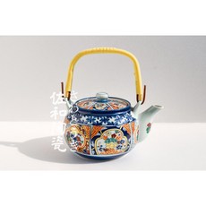 佐和陶瓷餐具批發 有田燒百花紋壺 日本製 XL1401440 茶壺 水壺 泡茶壺 提把壺 壺 茶具 餐廳 家用, 620 (mL), 1個, 藍色