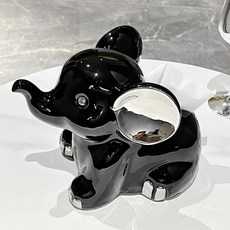DFMEI 可愛大象紙巾盒客廳桌面餐巾紙抽紙盒客廳茶几高檔輕奢裝飾擺件, 大象紙巾盒 黑色
