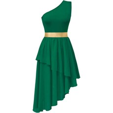 yrX 여성 칭찬 댄스 오버레이와 튜닉 원 숄더 민소매 비대칭 헴 워십 서정적인 드레스