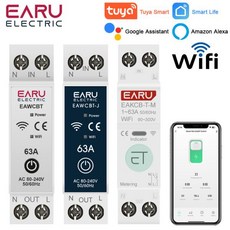 Tuya WiFi 스마트 회로 차단기 MCB 1P + N 63A 타이머 전력 에너지 kWh 전압 전류 측정기 보호기 음성 원격, 04 63A를 사용하세요., 01 빠른  Mainland, 02 Metering