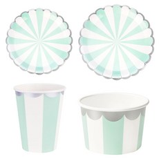 홈파티 피크닉 4종 10입세트 풀패키지 [스트라이프 민트] 캠핑 여행 일회용 종이 접시 그릇 컵, 1개, 1개입