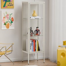 簡約現代風玻璃展示櫃，多層置物架客廳臥室收納櫃，透明展示架, 白色