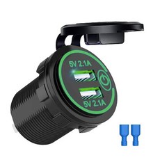 12V USB 콘센트 패널 자동차 해양 트럭 오토바이 보트에 대 한 터치 스위치와 5V 2.1A 듀얼 충전기 전원, Gr n, 1개