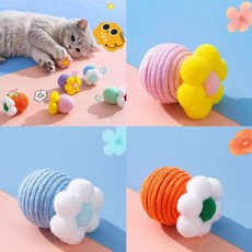 고양이 스크래쳐 꽃 방울 공 장난감 3개입, 1개, B:핑크,블루,오렌지