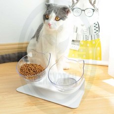 포근한잡화점 고양이 투명 더블식기 반려동물식탁 고양이식탁, 1개, one