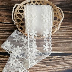 쉬폰 꽃자수 레이스 원단 75mm 리본 리본공예 부자재 재료 90cm, 1개, 화이트