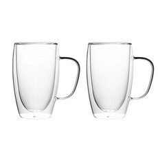 투데이리빙 1+1 이중 내열 투명 유리컵 더블레이어드 글라스 머그컵 보온 보냉 더블월 머그잔 다용도 강화 이중컵 홈카페 손잡이 유리잔 450ml 410ml, 2개, R98554Q(타입A_투명