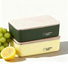 Oyoson 304 스테인리스 도시락 스틸 랩 식품용 냉장고 수납함, 1세트, 옐로우+올리브 그린